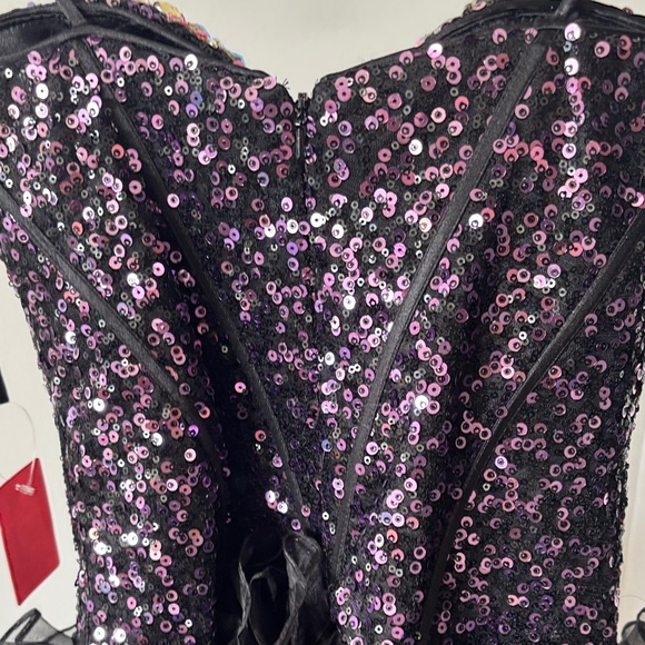 Alyce Paris Black and Pink Ruffled Prom Gown - Picture 5 of 6